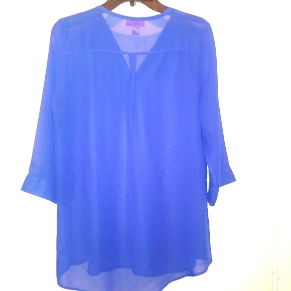 Royal Blue Sheer Overlay Top with Faux Leather - Picture 2 of 3